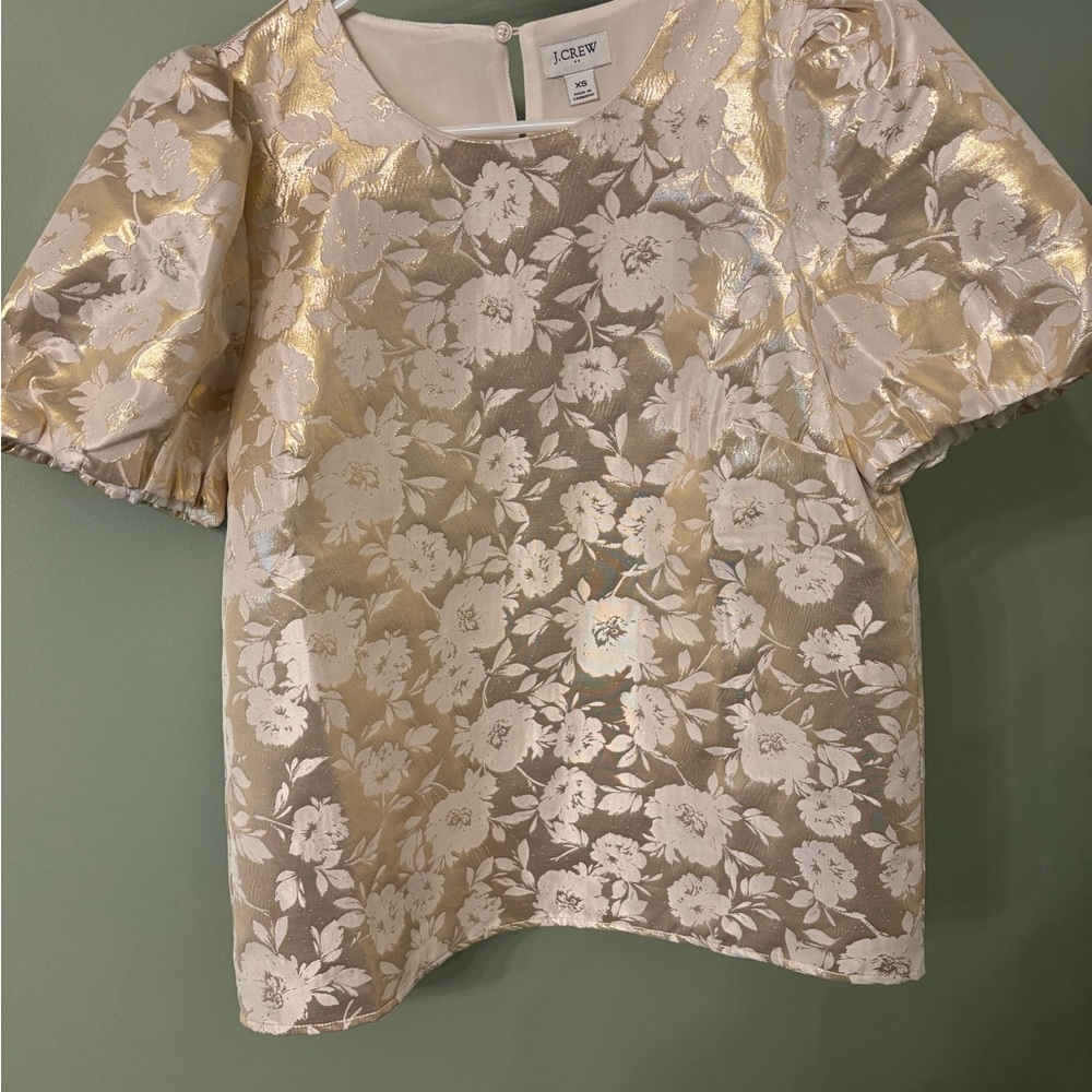 J. Crew Metallic Gold Floral Blouse